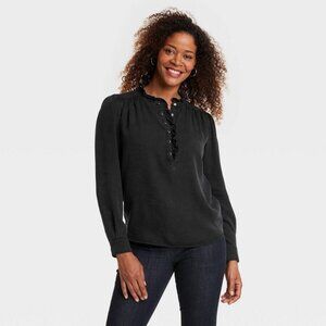 Knox Rose Women's Long Sleeve Denim Button-Down Shirt Charcoal Gray XL